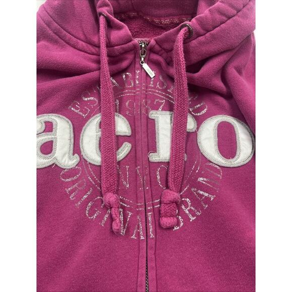 Aeropostale Y2K Puff Print Embroidered Spell Out Zip Up Hoodie Womens Sz L Pink - Picture 4 of 12